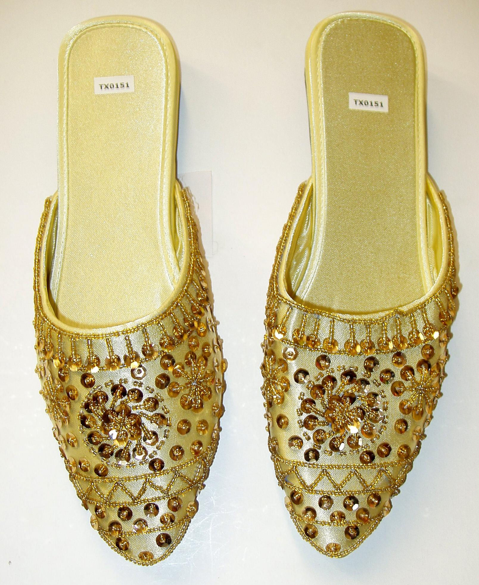 Sequin Satin Beaded Slippers GOLD