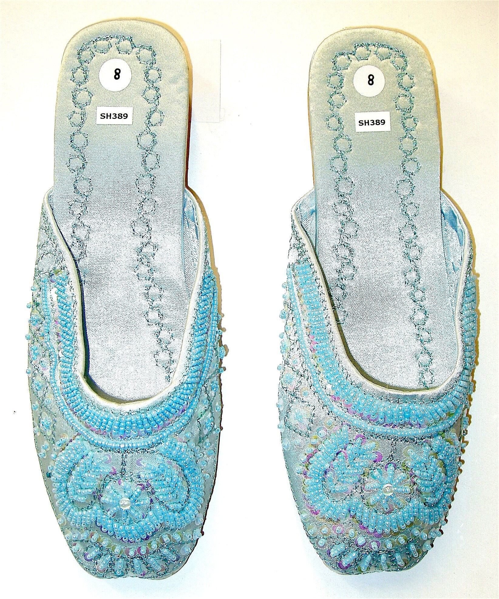 Sequin Satin Beaded Slippers LITE BLUE