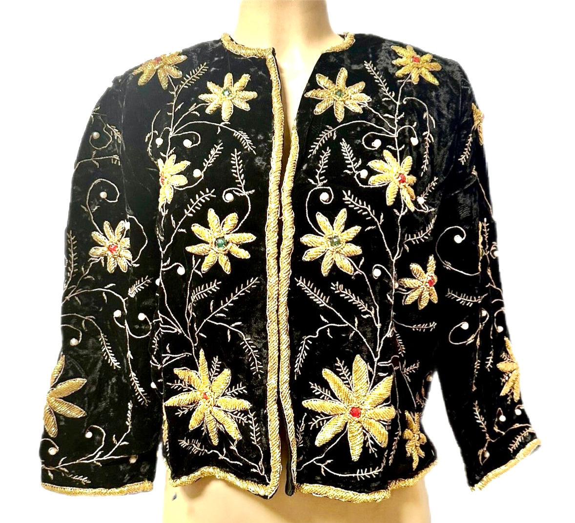 Suede Black Jacket Coat with Gold Beading