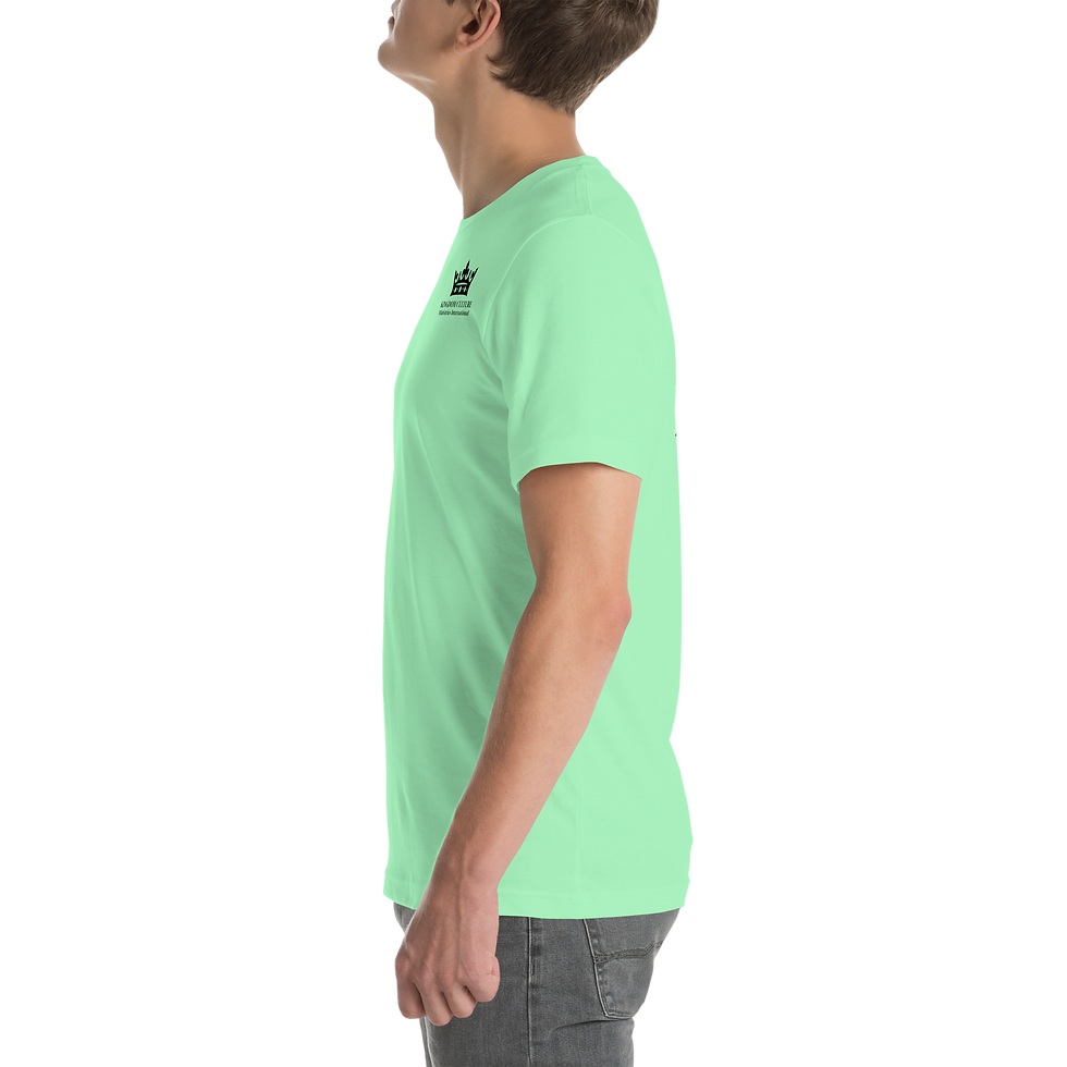 Thumbnail: Unisex t-shirt with a black KCMI crown logo on the front and the mission on the back.