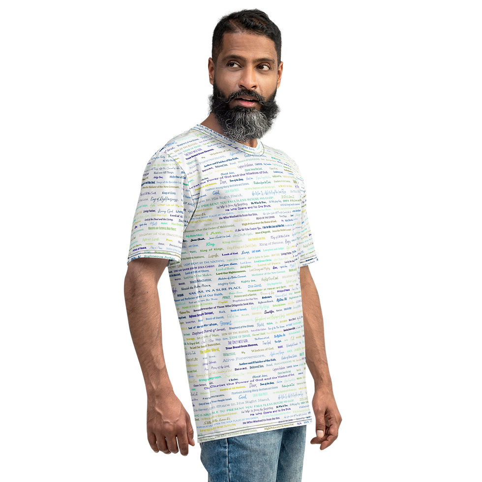 Thumbnail: Attributes and Titles of Jesus Multicolored Men's T-Shirt, Tropical
