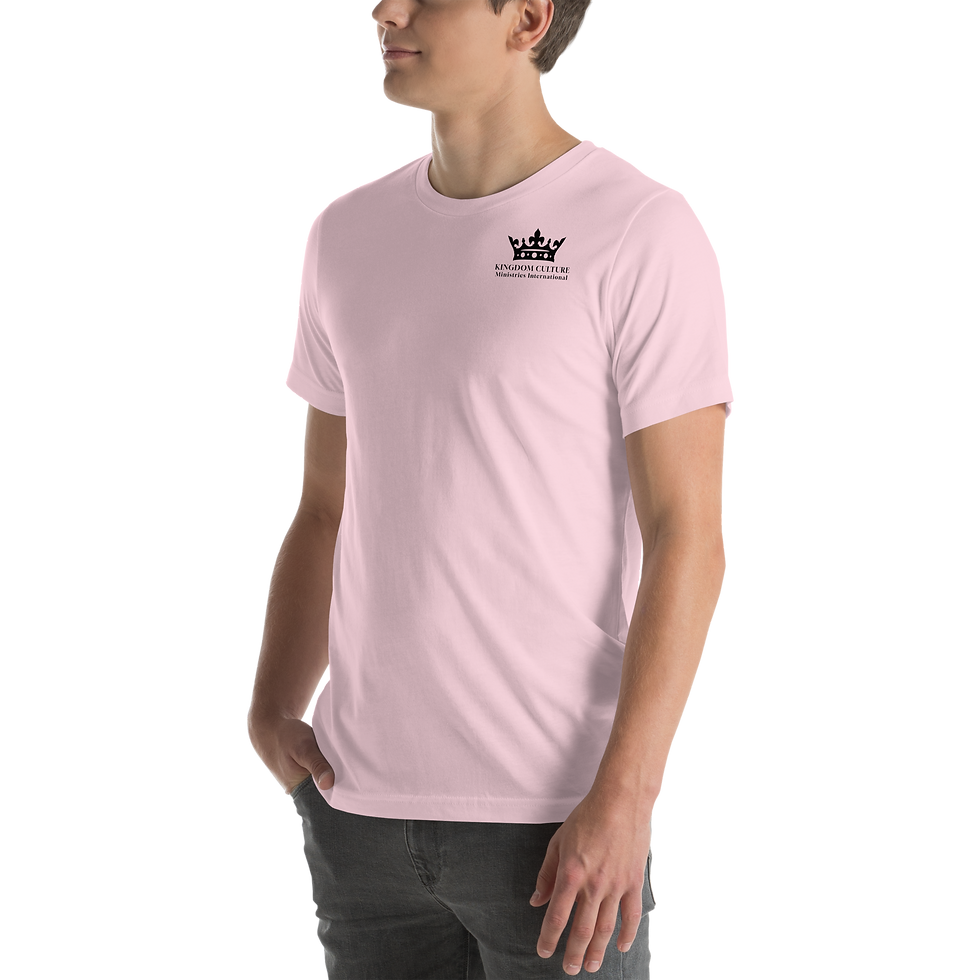 Thumbnail: Unisex t-shirt with a black KCMI crown logo on the front and the mission on the back.
