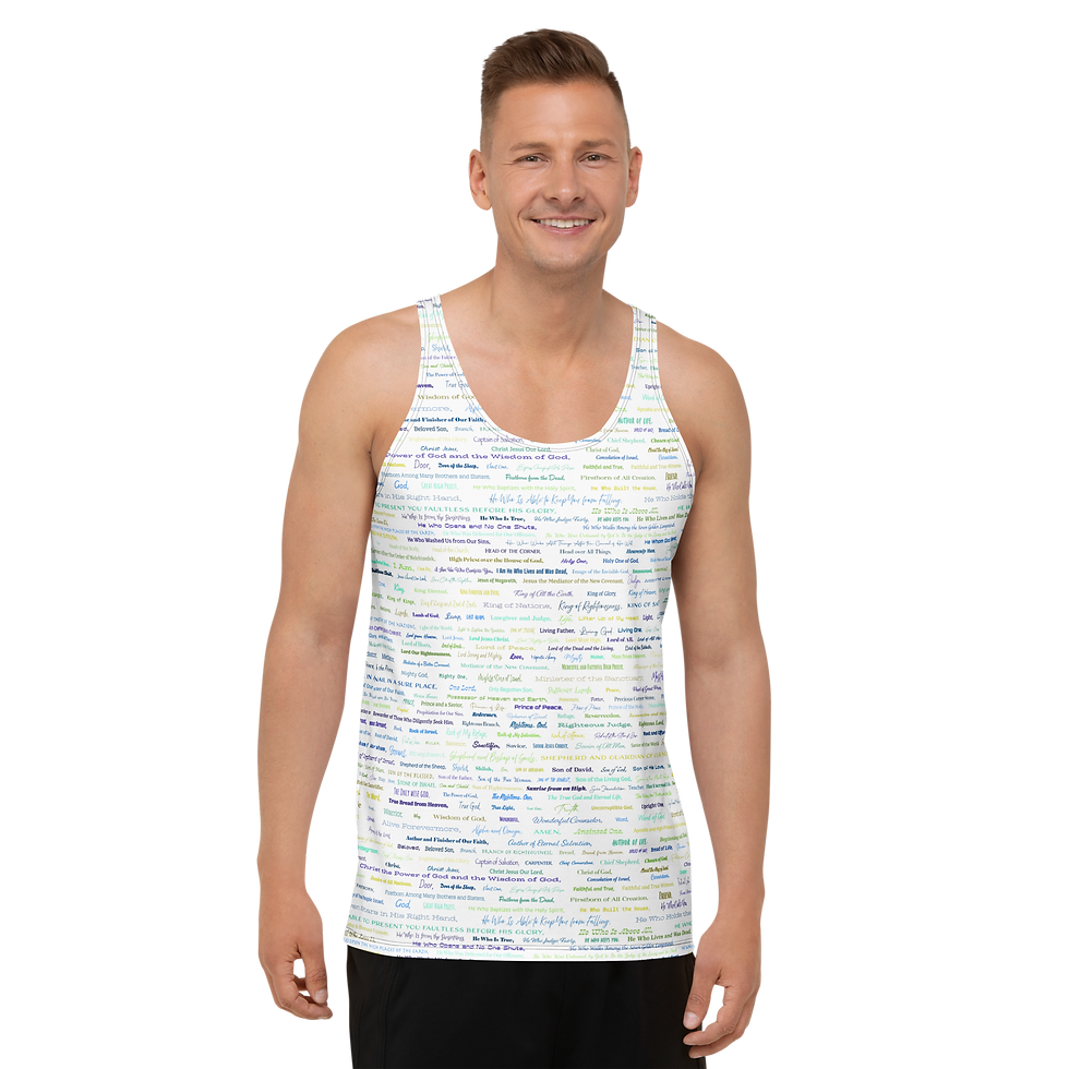 Thumbnail: Attributes and Titles of Jesus Multicolored Men's Tank Top, Tropical