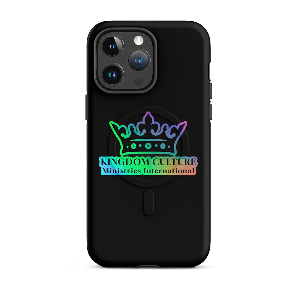 Thumbnail: Black MagSafe touch case for iPhones with a holographic KCMI crown logo.