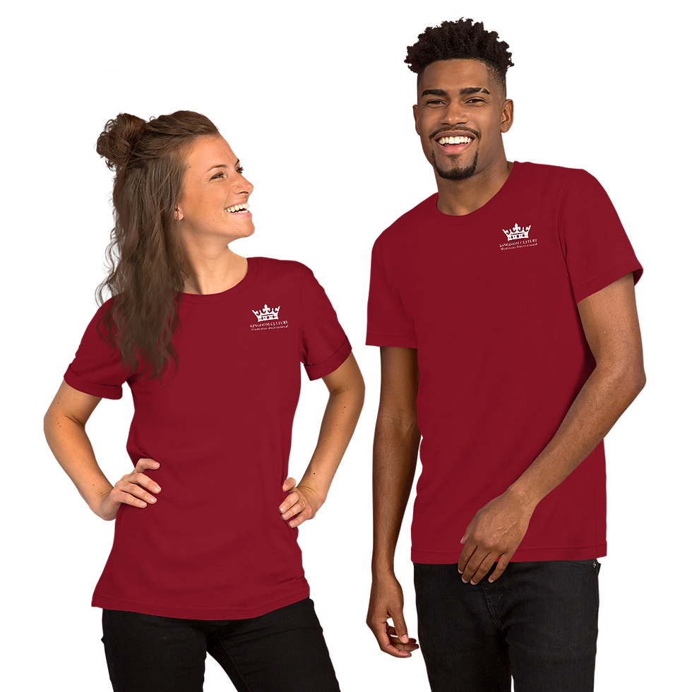 Thumbnail: Unisex t-shirt with a white KCMI crown logo on the front and the mission on the back.
