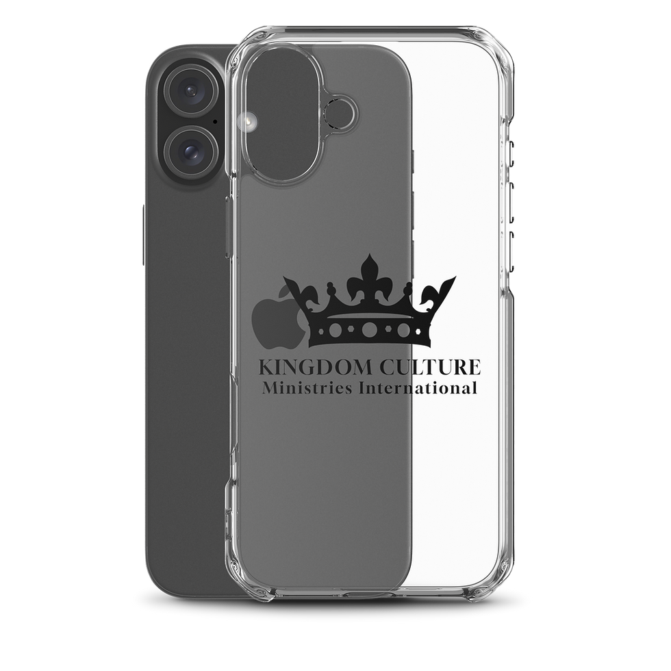 Thumbnail: Clear iPhone case with a black KCMI crown logo.