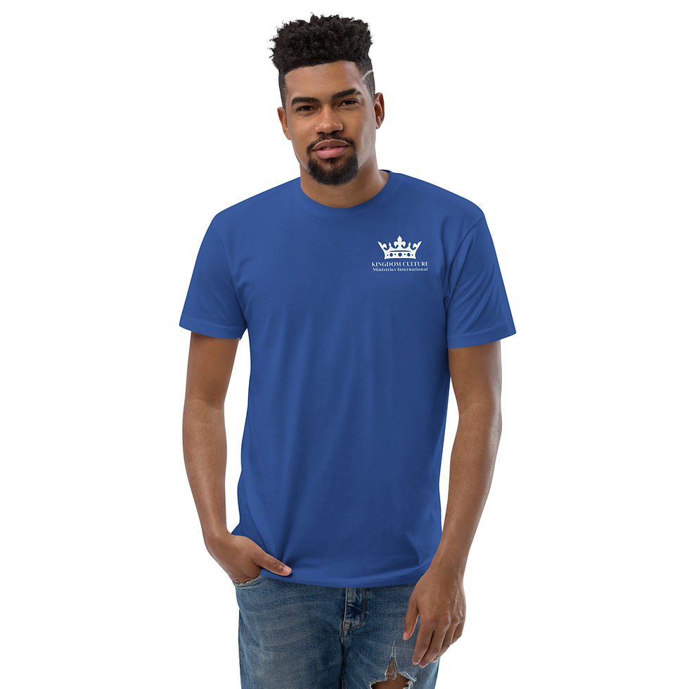Thumbnail: Men's short-sleeved t-shirt with a white KCMI logo on the front and the mission on the back.