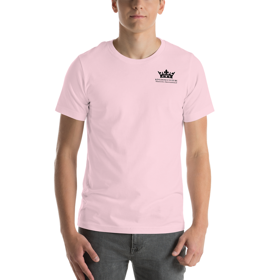 Thumbnail: Unisex t-shirt with a black KCMI crown logo on the front and the mission on the back.