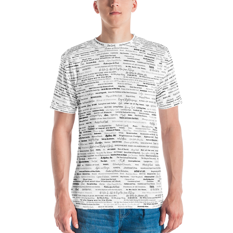 Thumbnail: Attributes and Titles of Jesus Men's T-Shirt, Black and White
