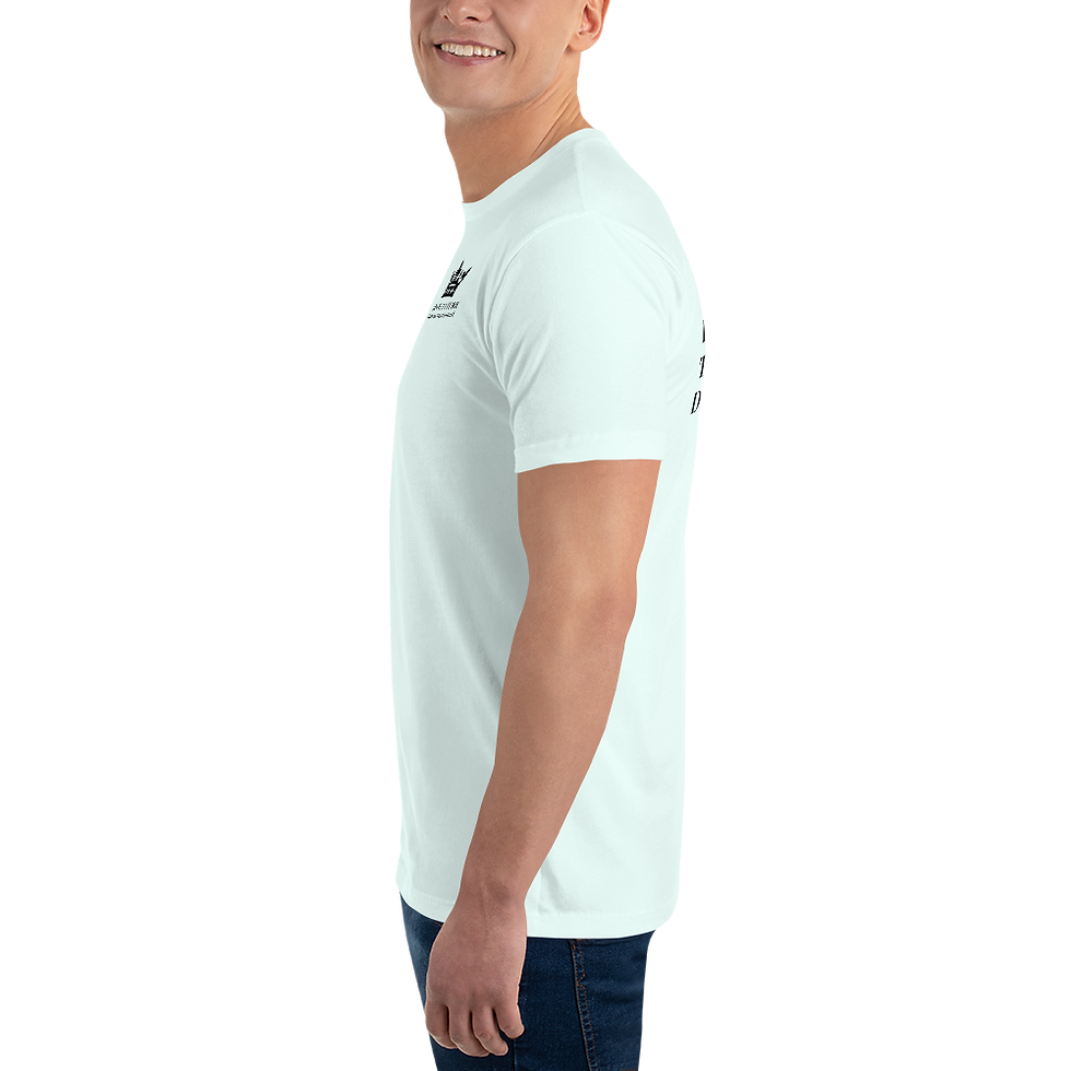 Thumbnail: Men's short-sleeved t-shirt with a black KCMI logo on the front and mission on the back.