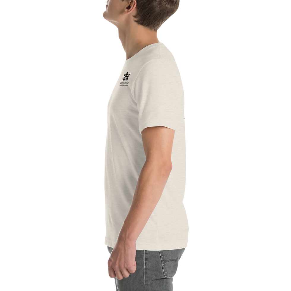 Thumbnail: Unisex t-shirt with a black KCMI crown logo on the front and the mission on the back.