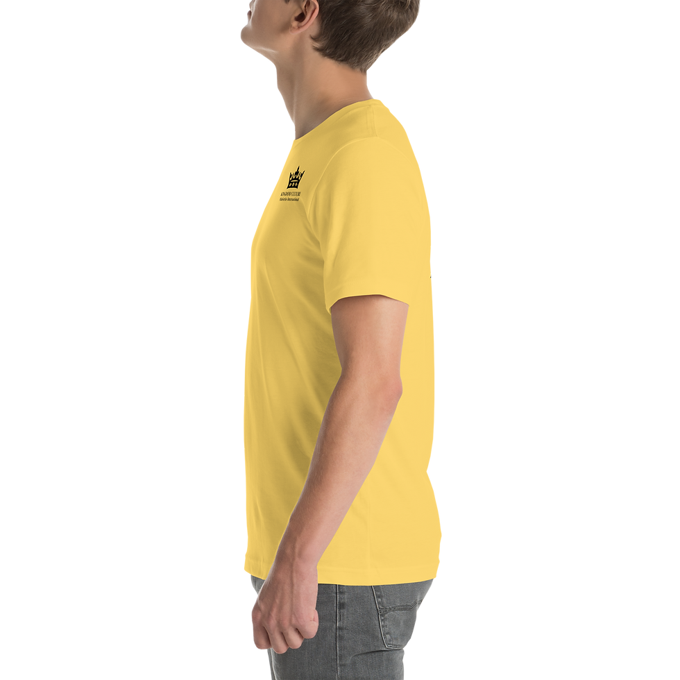 Thumbnail: Unisex t-shirt with a black KCMI crown logo on the front and the mission on the back.