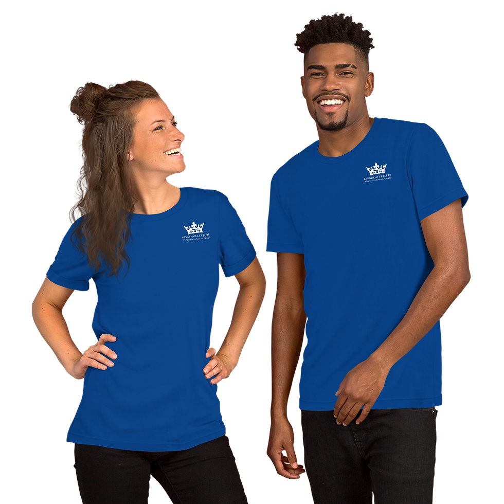 Thumbnail: Unisex t-shirt with a white KCMI crown logo on the front and the mission on the back.