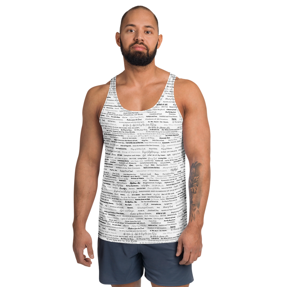 Thumbnail: Attributes and Titles of Jesus Men's Tank Top, Black and White