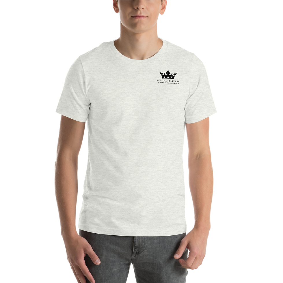 Thumbnail: Unisex t-shirt with a black KCMI crown logo on the front and the mission on the back.
