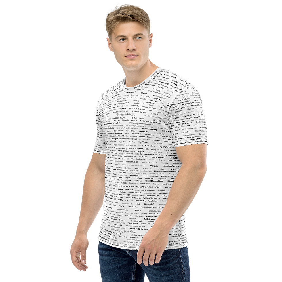 Thumbnail: Attributes and Titles of Jesus Men's T-Shirt, Black and White