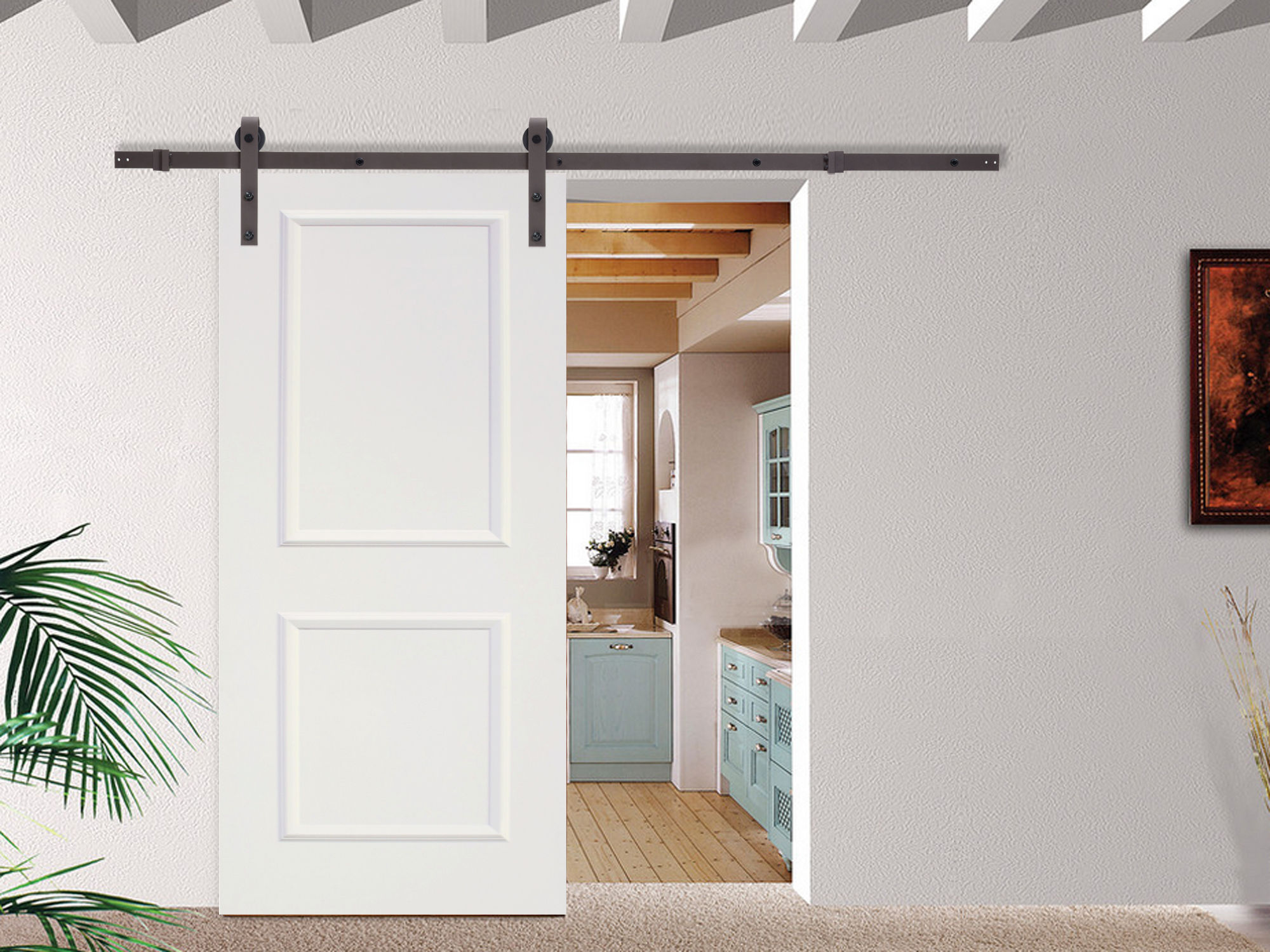 Classic Bent Strap Sliding Door Track Hardware and 36 in. White Primed MDF Raise