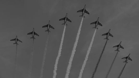 The Alpha Jets stream the colours of the French flag above the Champs-Elysées during the a