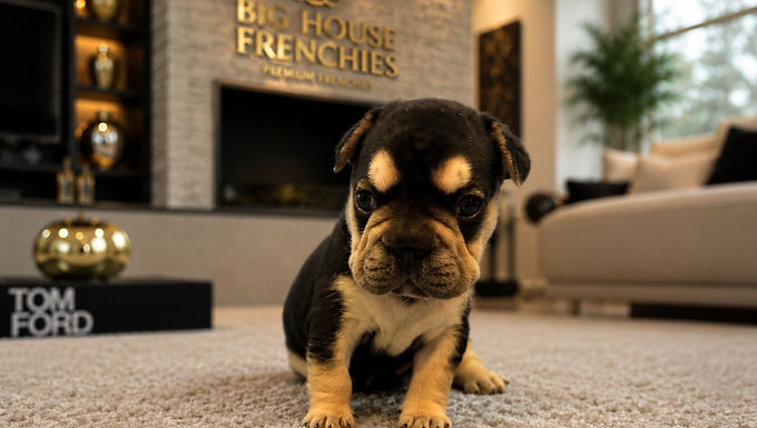 Black and Tan French Bulldog In living room floor