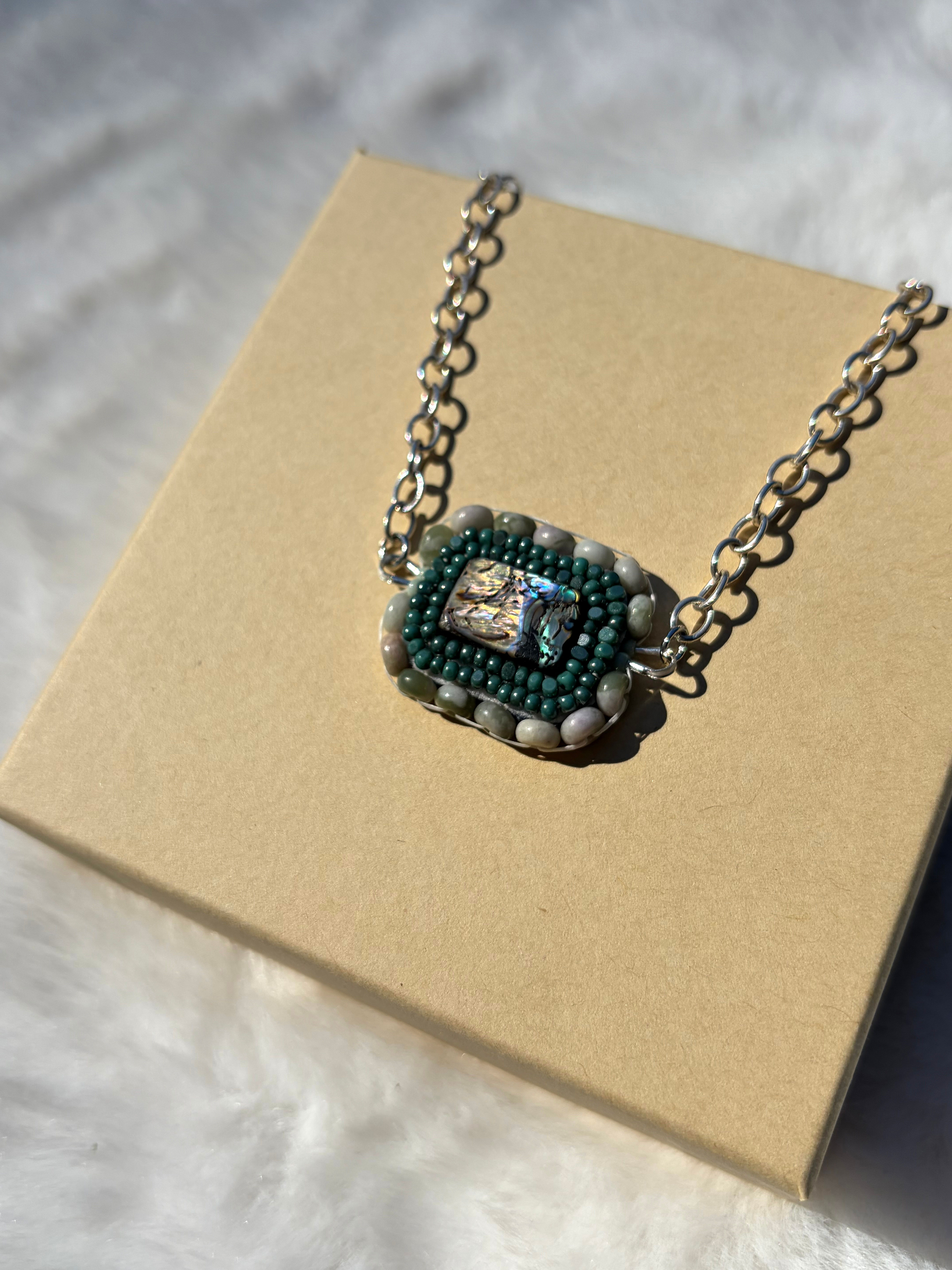 Abalone + Moss Agate Necklace 