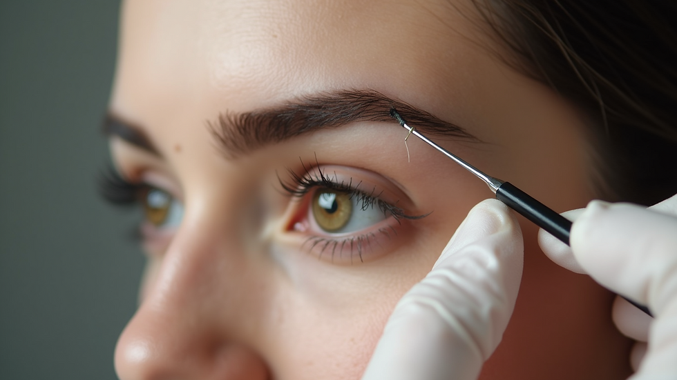 Close-up view of a neatly shaped eyebrow after threading