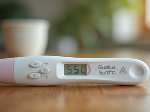 Basal thermometer on a wooden surface