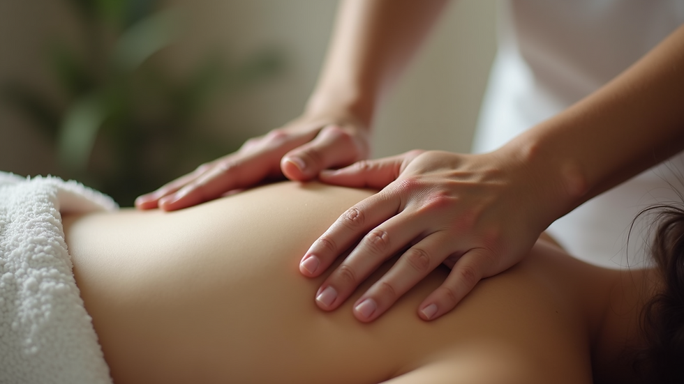 Close-up view of therapist’s hands applying deep tissue massage on a client’s back