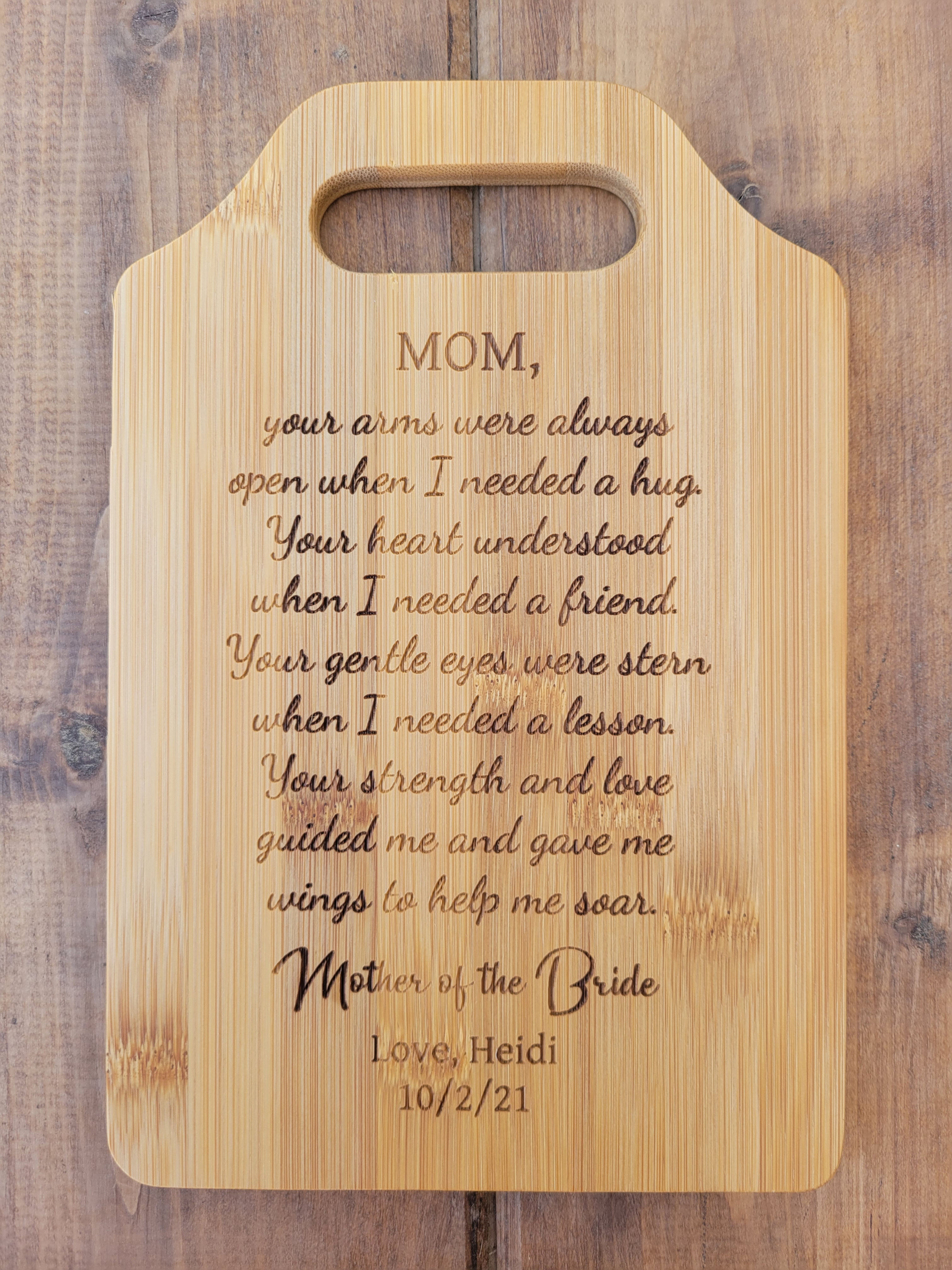Mother of the Bride Wedding Day Gift, Gift from Daughter Custom Cutting Board