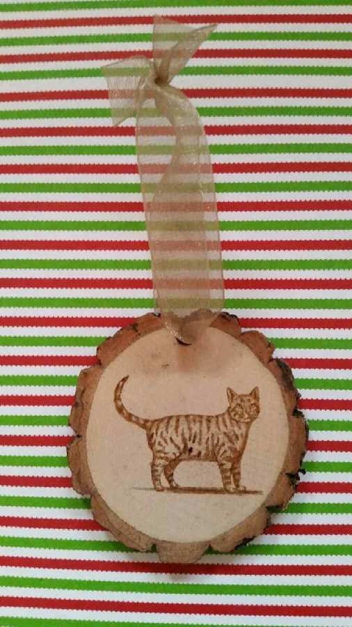 Rustic Wood Cat Christmas Ornament