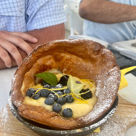 Lemon blueberry Dutch baby, travel, food, greece, good eats, aesthetic 