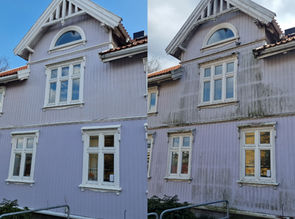 Fasadevask i Fredrikstad før og etter, resultat