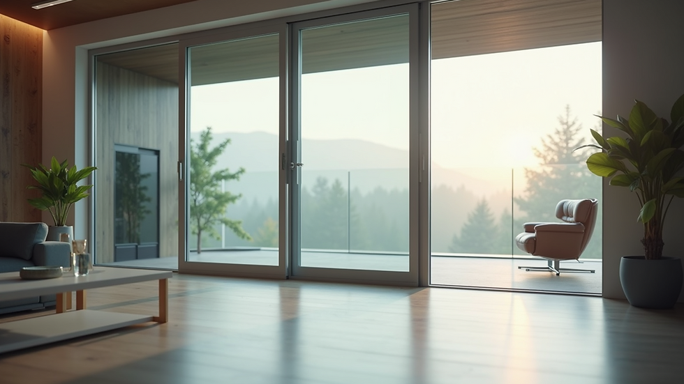 Eye-level view of modern sliding glass door with aluminum frame