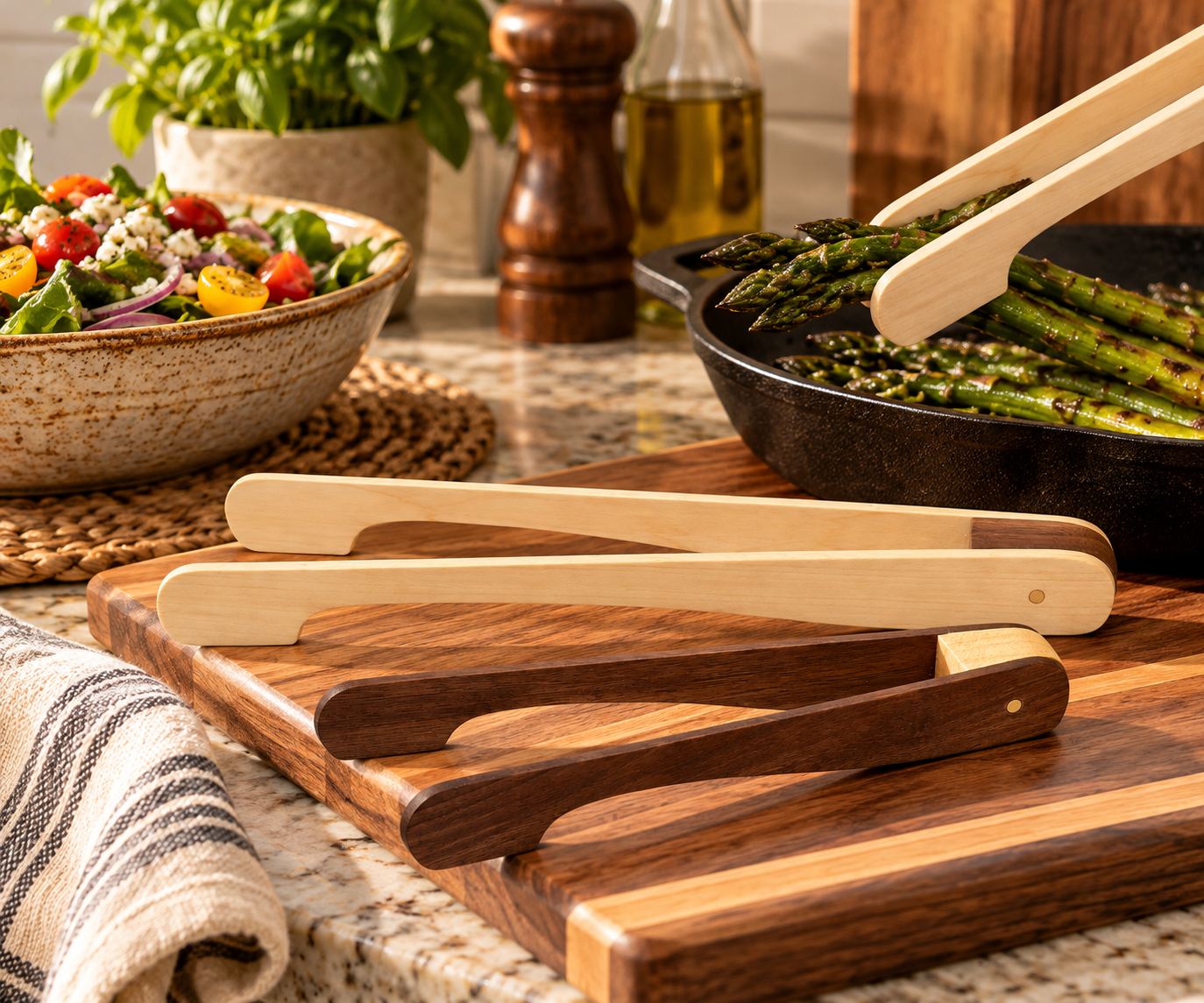 Handcrafted Hardwood Serving Tongs | Artisan Wooden Kitchen & Entertaining