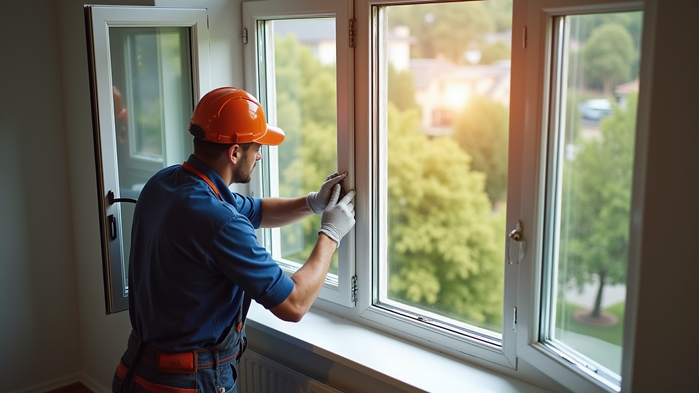 High angle view of window installation team fitting energy-efficient windows