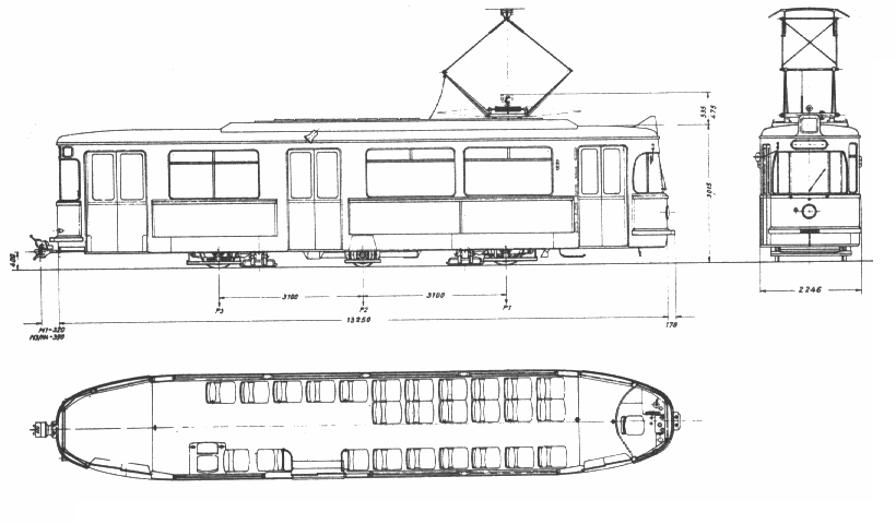 TRIEBWAGEN TYP M 4.65  ​Skizze Zeichnung münchen Tram