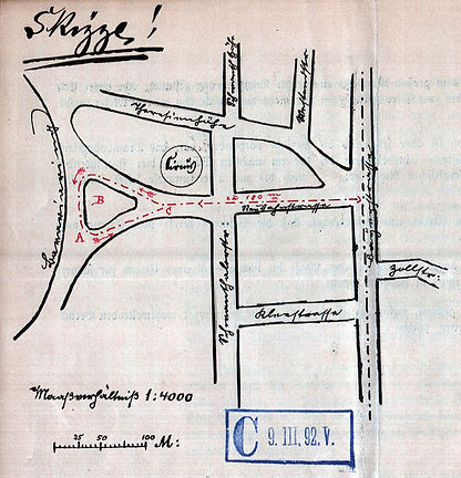 1892-03-09 Skizze Trambahnschleife an de