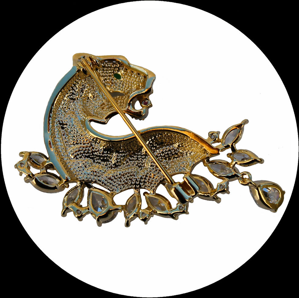 Thumbnail: Enamelled tiger brooch in blue or black with white cubic zirconia crystals