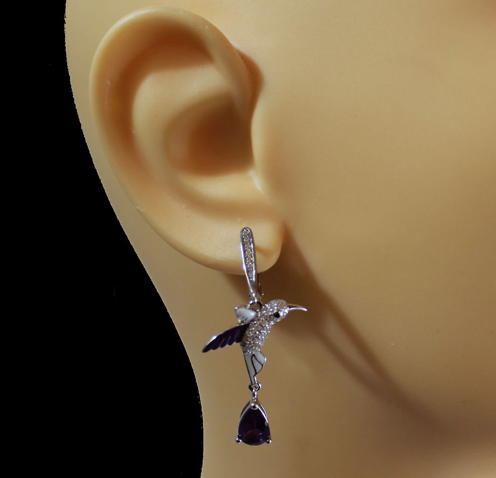 Miniaturbild: Schwarz und rot emaillierte Kolibri Chandeliers mit Rubin aus 925er Silber