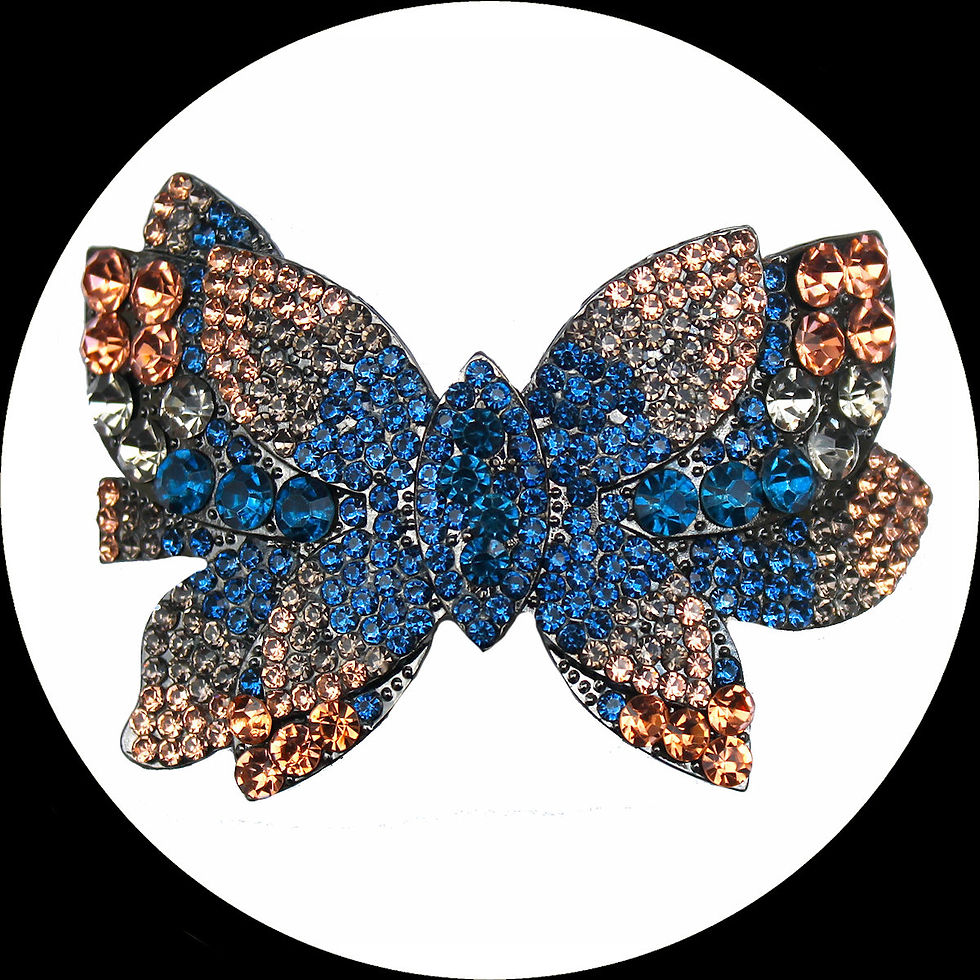 Barrette à cheveux en métal rhodié avec papillon et strass colorés