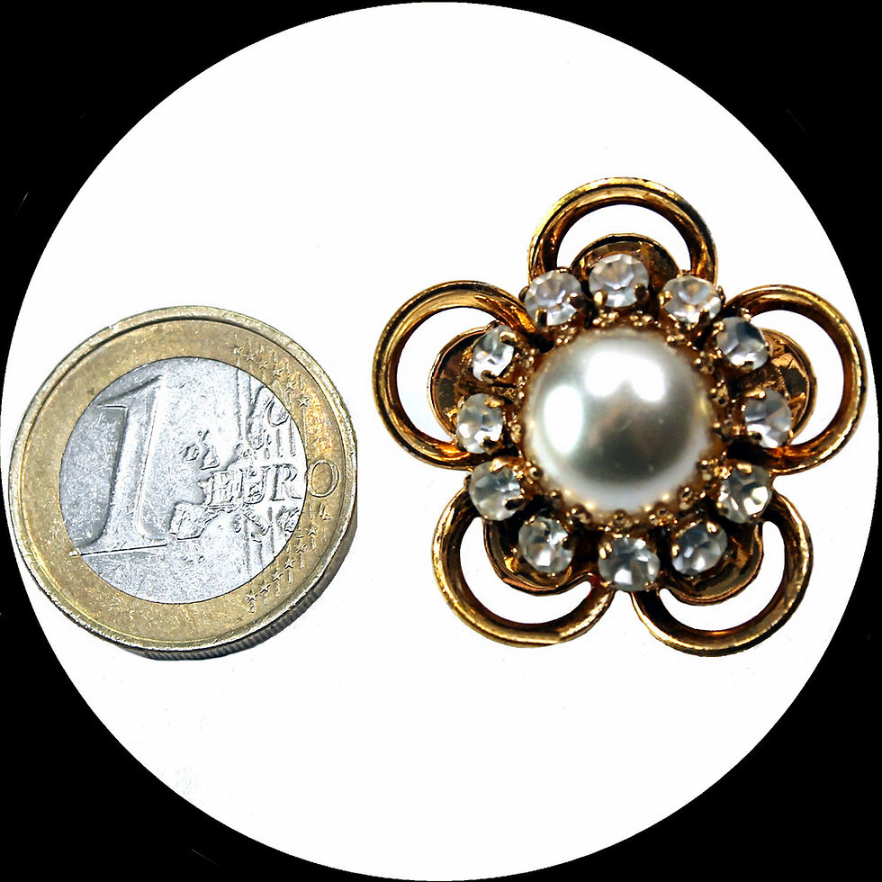 Miniature : Cinq boutons vintage en forme de fleur avec strass blanc et perle, env. 30 x 30 mm