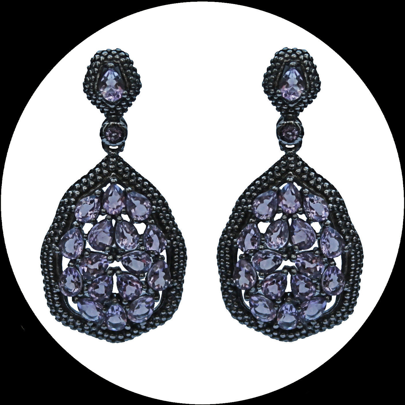Chandeliers in blackened 925 Sterling silver with pear-shaped amethysts