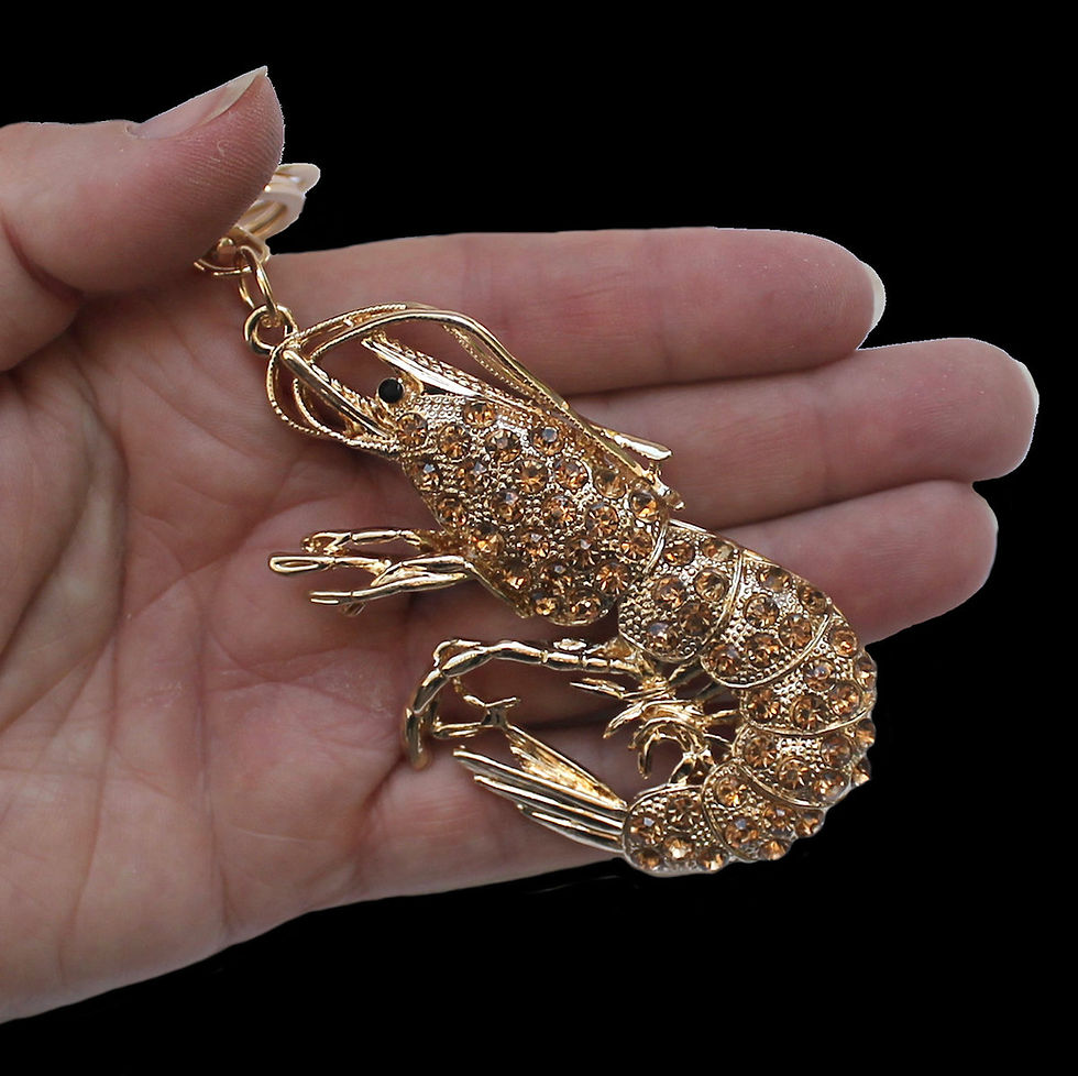 Thumbnail: Key ring with crystal-studded shrimp in gold-plated metal