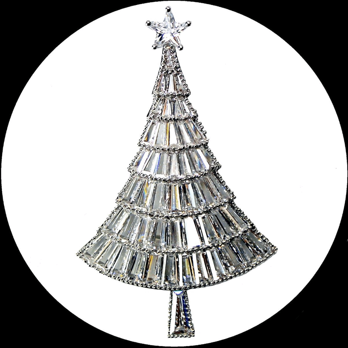 Brooch and pendant Christmas tree in Art Deco style with white zirconia
