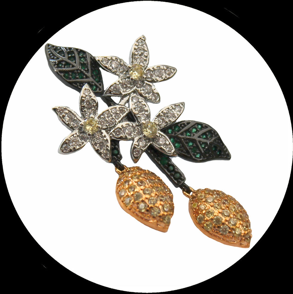 Miniaturbild: Chandeliers mit zirkoniapavierten Zitronen und Blüten aus rhodiniertem Kupfer