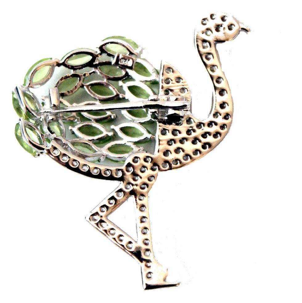 Miniatura: Spilla uccello struzzo in argento sterling 925 dorato bianco