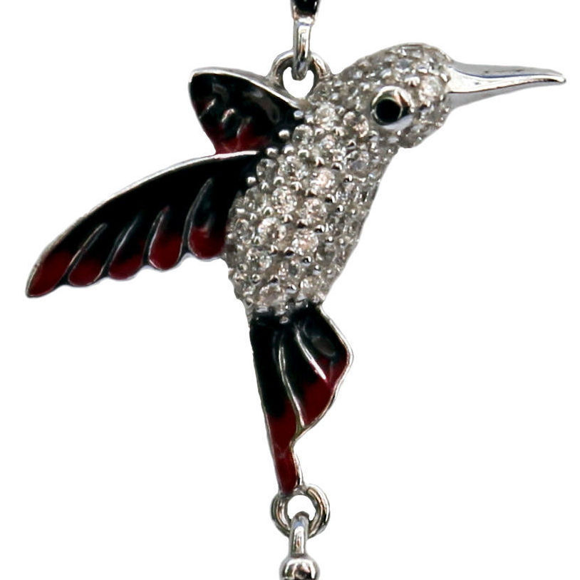 Miniaturbild: Schwarz und rot emaillierte Kolibri Chandeliers mit Rubin aus 925er Silber