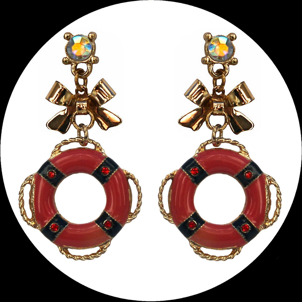 Thumbnail: Enamelled chandeliers with life belt and bow in gold-coloured metal