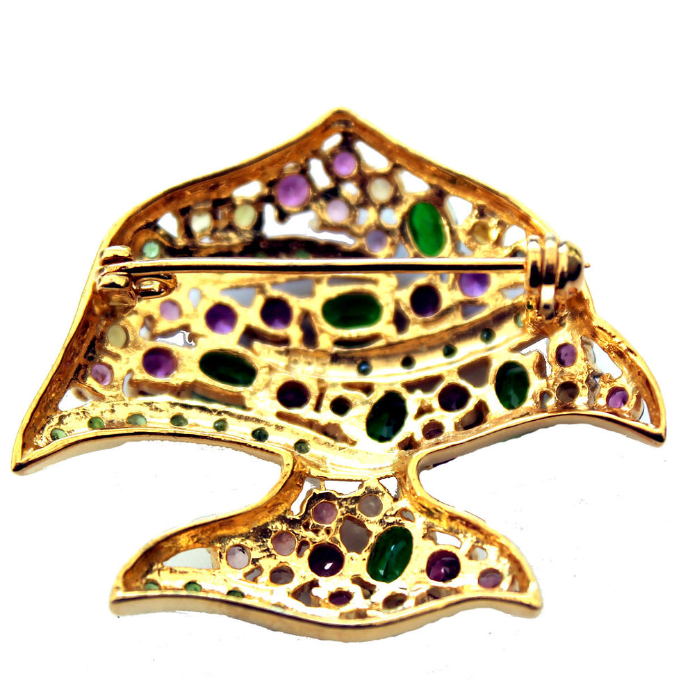 Miniature : Broche Poisson tropical avec rhodolite et diopside en argent 925 doré
