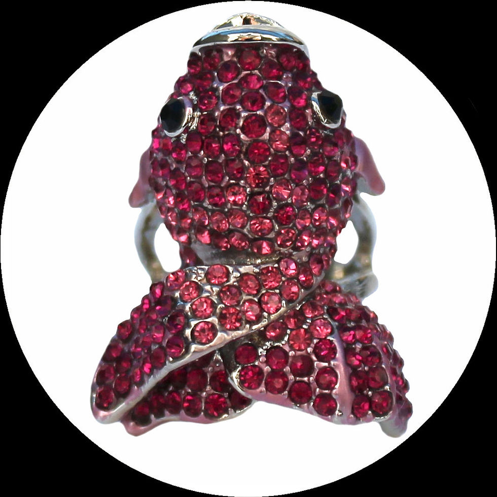 Miniature : Bague poisson rouge avec cristaux roses en métal argenté, taille 54
