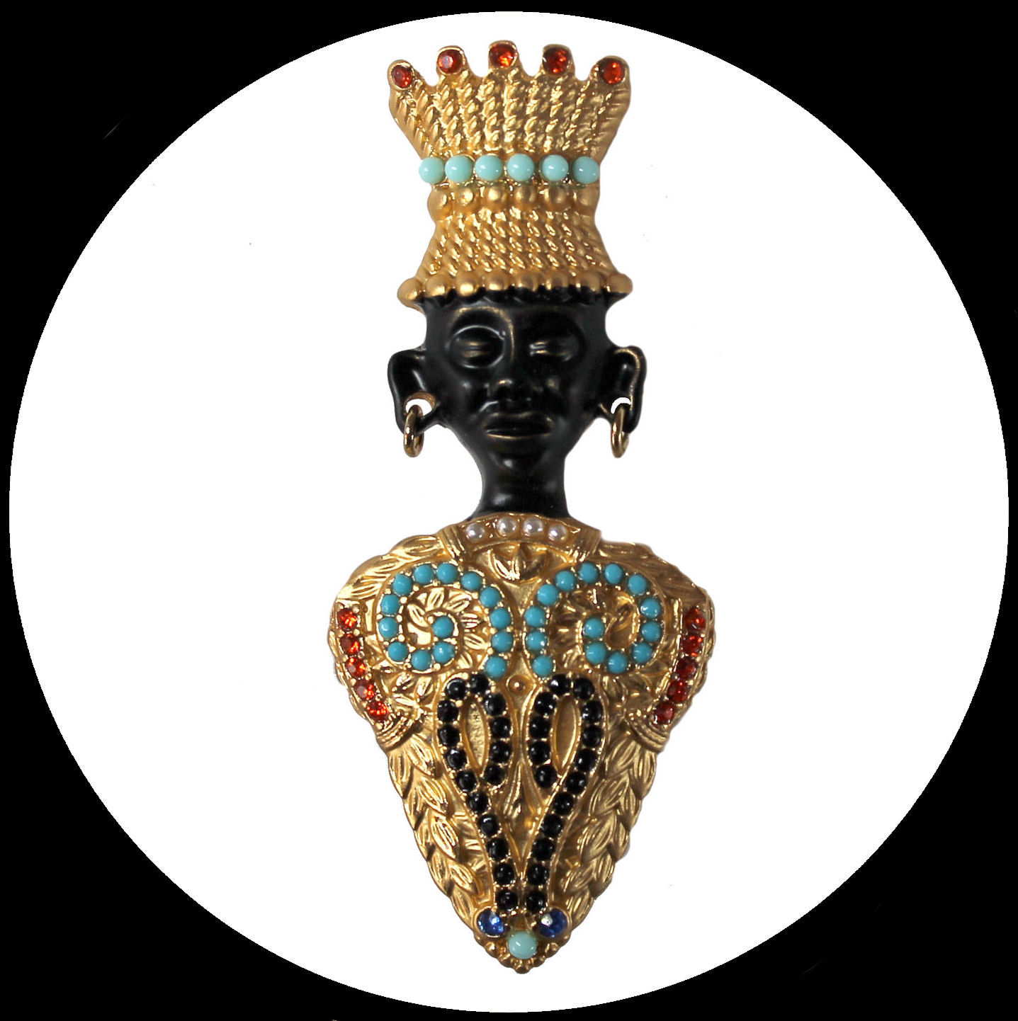 Venetian Moretto brooch with stone-studded crown in gold-coloured metal